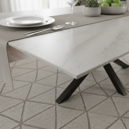 قم طاولة طعام سيراميك رمادي مستطيل – طاولة + 10 كر...