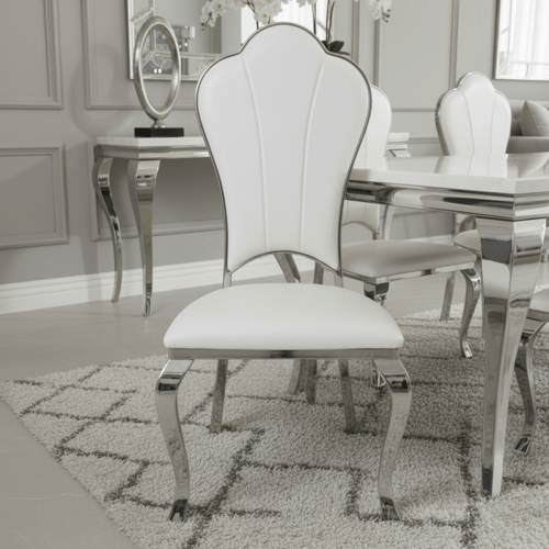 طاولة طعام أبيض وفضي – تصميم عصري يناسب كل المساحا...