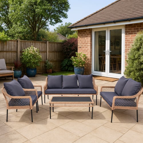 طقم كنب خارجي 7 أشخاص أسود مع طاولة – تصميم قوي وع...