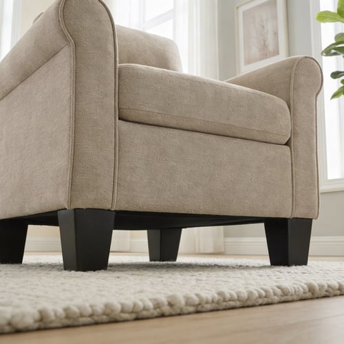 طقم أريكة مع كرسي قماش بيج بتصميم أنيق