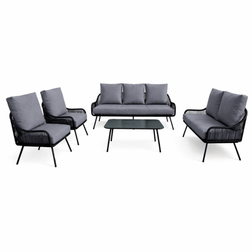 طقم كنب خارجي 7 مقاعد مع طاولة – أسود × رمادي (قما...