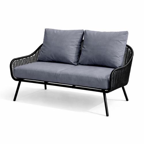 طقم كنب خارجي 7 مقاعد مع طاولة – أسود × رمادي (قما...