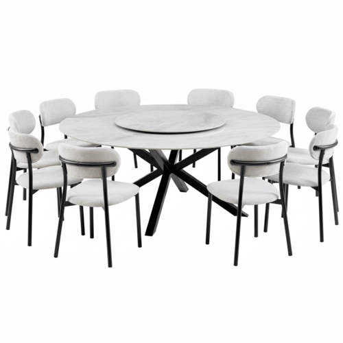 طقم طاولة طعام سيراميك رمادي دائري فاخر – يتسع لـ...