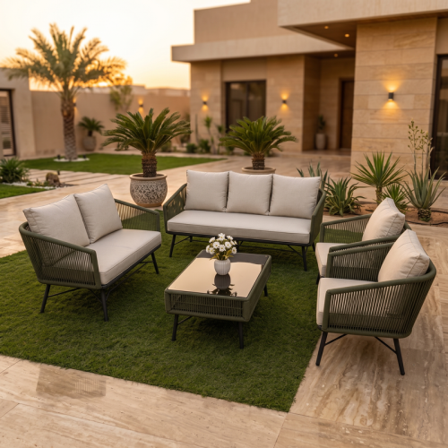 طقم جلسة خارجية 5 قطع باللون الأخضر الزيتوني-تصميم مريح وعملي