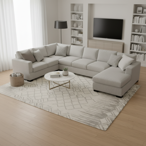 طقم كنب زاوية U بلون رمادي– تصميم عصري ومريح