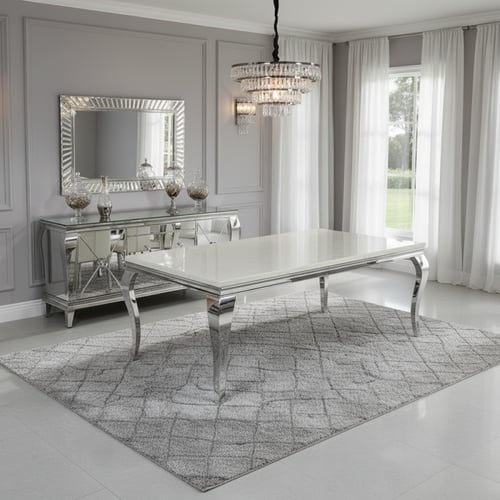 طاولة طعام مستطيلة أبيض وفضي – أناقة واسعة لعائلة...