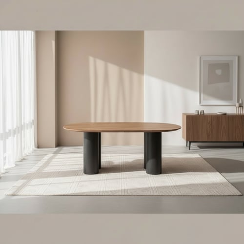 طقم طاولة طعام خشبية بيضاوية مع 6 كراسي بني – فخام...