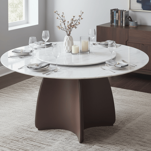 طاولة طعام دائرية بنية مع 6 كراسي – تصميم عملي لعا...