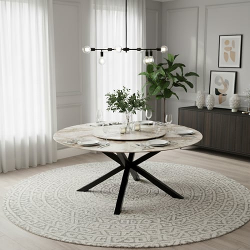 طقم طاولة طعام سيراميك بيج دائري – طاولة + 8 كراسي...