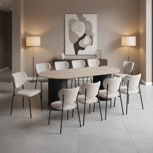 طقم طاولة طعام خشبية فاخرة مع 10 كراسي بيج – الخيا...