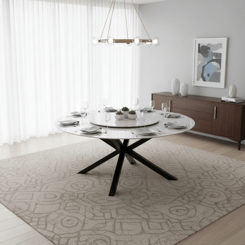 طقم طاولة طعام سيراميك رمادي دائري فاخر – يتسع لـ...