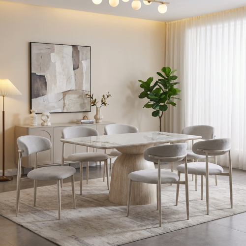 طقم سفرة أبيض مستطيل مع 6 كراسي – مساحة مثالية للع...