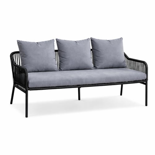 طقم كنب خارجي 7 مقاعد مع طاولة – أسود × رمادي (قما...