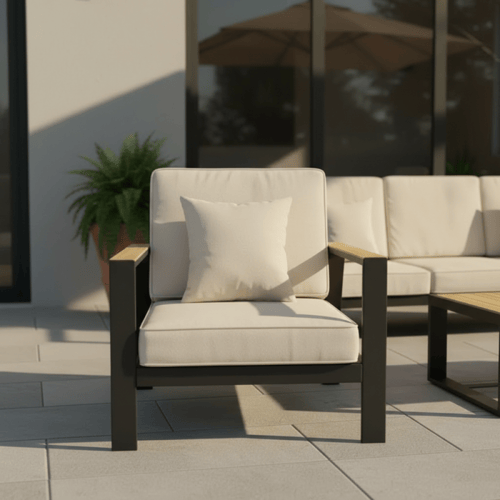 جلسة خارجية ألمنيوم بيج – أناقة هادئة للمساحات الم...