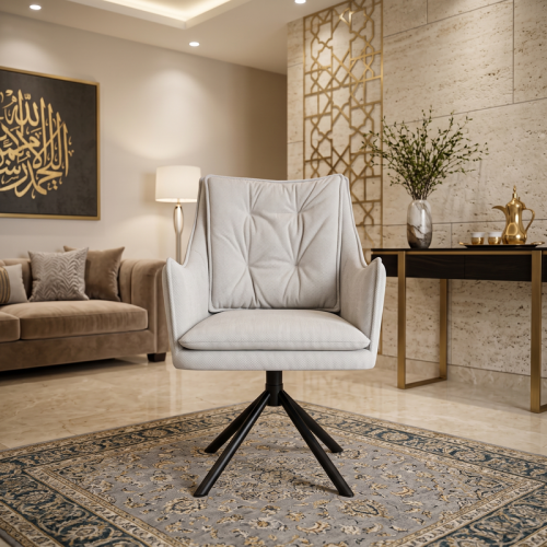 كرسي دوار مبطن بتصميم عصري – رمادي فاتح