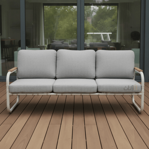 طقم جلسة خارجية رمادي ألومنيوم مع طاولة – تصميم خف...