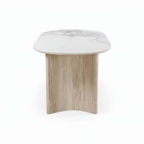 طاولة طعام سيراميك مع 6 كراسي – تصميم عصري بشكل بي...