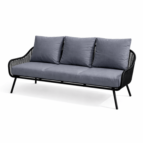 طقم كنب خارجي 7 مقاعد مع طاولة – أسود × رمادي (قما...