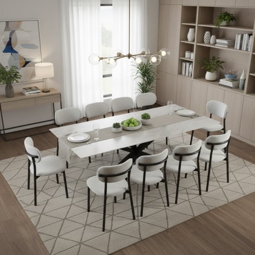 قم طاولة طعام سيراميك رمادي مستطيل – طاولة + 10 كر...
