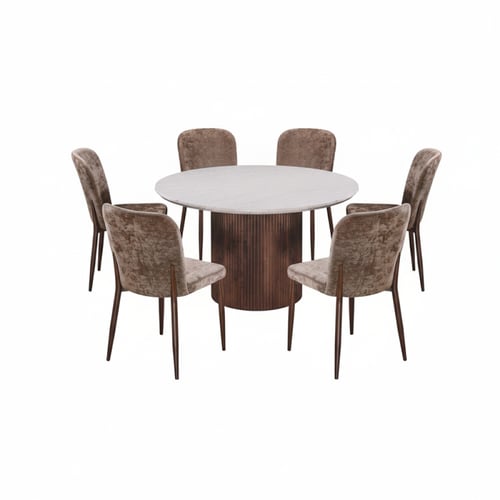 طقم طاولة طعام بني دائري مع 6 كراسي – اختيار أنيق...