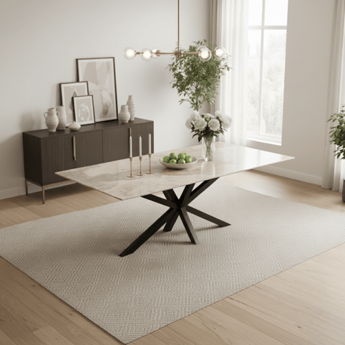 طقم طاولة طعام سيراميك بيج مستطيل – طاولة + 10 كرا...