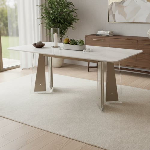 طقم طاولة طعام رخام بيج مستطيل فاخر – يتسع لـ 6 أش...