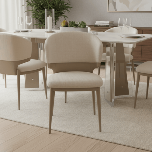 طقم طاولة طعام رخام بيج مستطيل فاخر – يتسع لـ 6 أش...