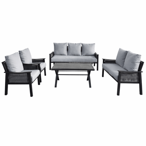 طقم كنب خارجي 7 مقاعد مع طاولة – أسود × رمادي (معد...