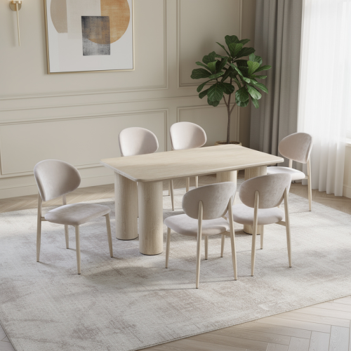 طقم طاولة طعام بيج رخام مستطيل مع 6 كراسي – أناقة...