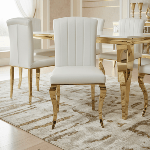 طاولة طعام مستطيلة أبيض وذهبي – مثالية للعائلة الم...
