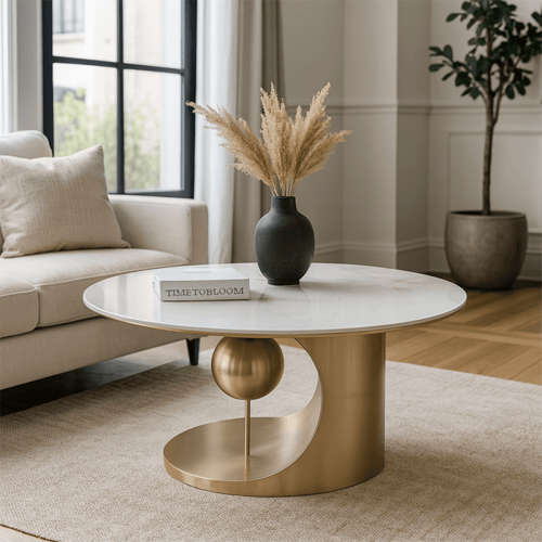 طقم طاولات سيراميك فاخر بلمسة ذهبية – 5 قطع