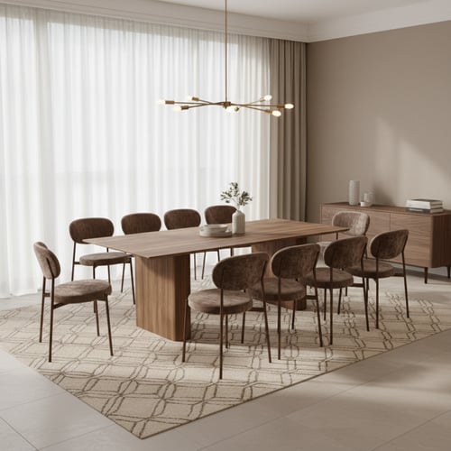 طقم طاولة طعام مستطيل بني – فخامة خشب طبيعي