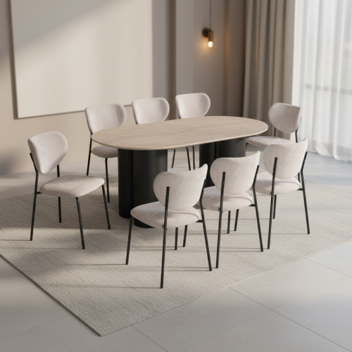 طقم طاولة طعام خشبية كبيرة مع 8 كراسي بيج – مثالي...