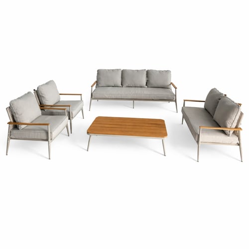 طقم كنب خارجي 7 مقاعد مع طاولة – رمادي فاتح (خشب و...