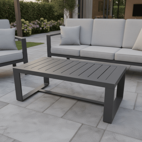 جلسة خارجية ألمنيوم رمادي – تصميم مودرن عملي