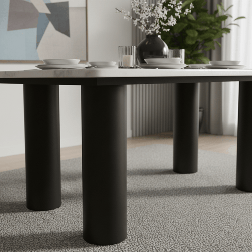 طاولة طعام رمادية بسطح رخام مع 8 كراسي – تصميم عصر...