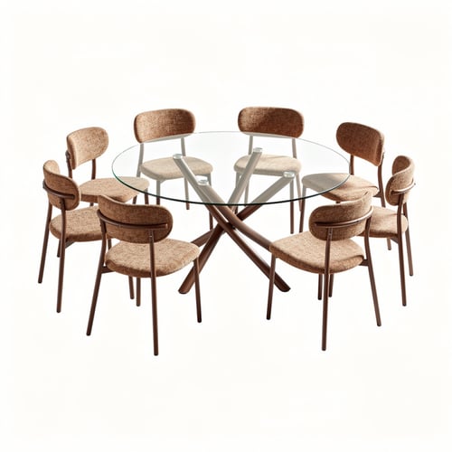 طقم طاولة طعام زجاجية دائرية مع 8 كراسي – فخامة طب...