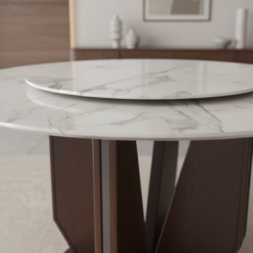 طقم طاولة طعام رخام دائري أنيق – 6 أشخاص