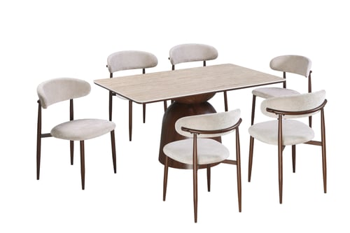 طقم طاولة طعام بيج مستطيل مع 6 كراسي – عملي وأنيق...