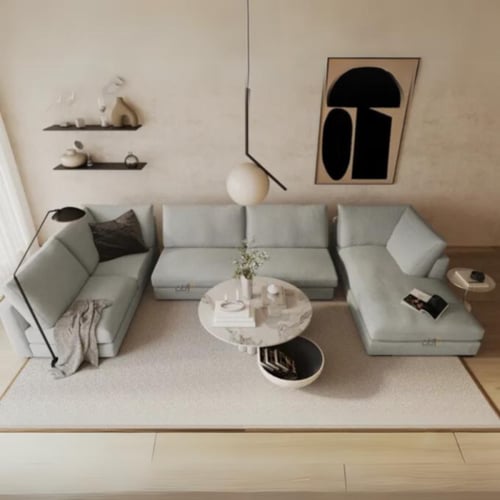 طقم كنب زاوية على شكل U بلون رمادي – تصميم مودرن ف...