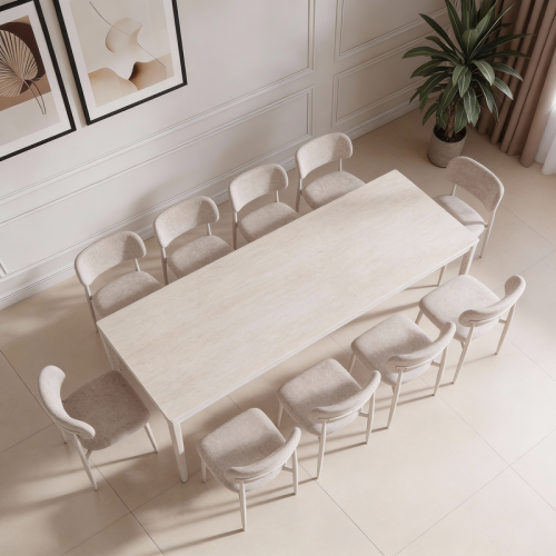 طقم طاولة طعام بيج رخام مستطيل مع 10 كراسي – رفاهي...
