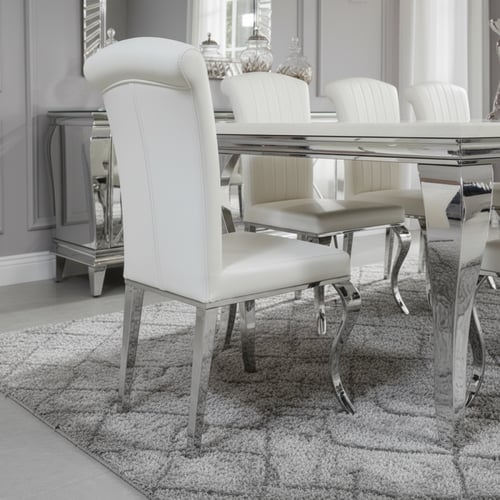 طاولة طعام مستطيلة أبيض وفضي – أناقة واسعة لعائلة...