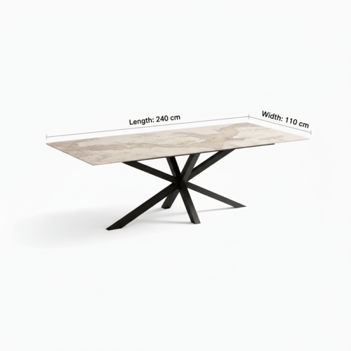 طقم طاولة طعام سيراميك بيج مستطيل – طاولة + 10 كرا...