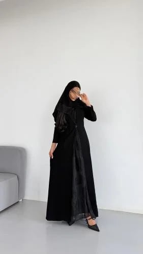 بليزر كريب كوبا اسود مع شيفون مشجر اسود مع اسود قصة A line
