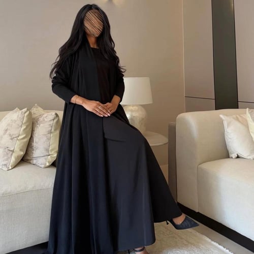 عباية صوف ستريتش اسود كلوش