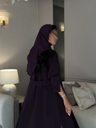 عباية كلوش كريب مع حزام في الظهر بنفسجي