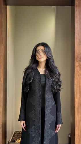 عباية كريب كوبا اسود مع كلفة جيبير