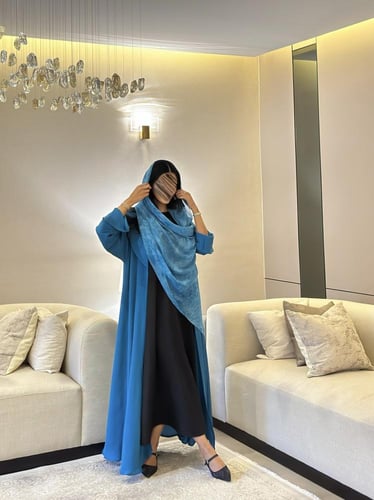 عباية لنن دبل كلوش مع طرحة مشجر