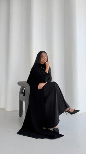 عباية كريب سيراميك اسود نص كلوش