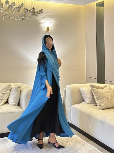 عباية لنن دبل كلوش مع طرحة مشجر